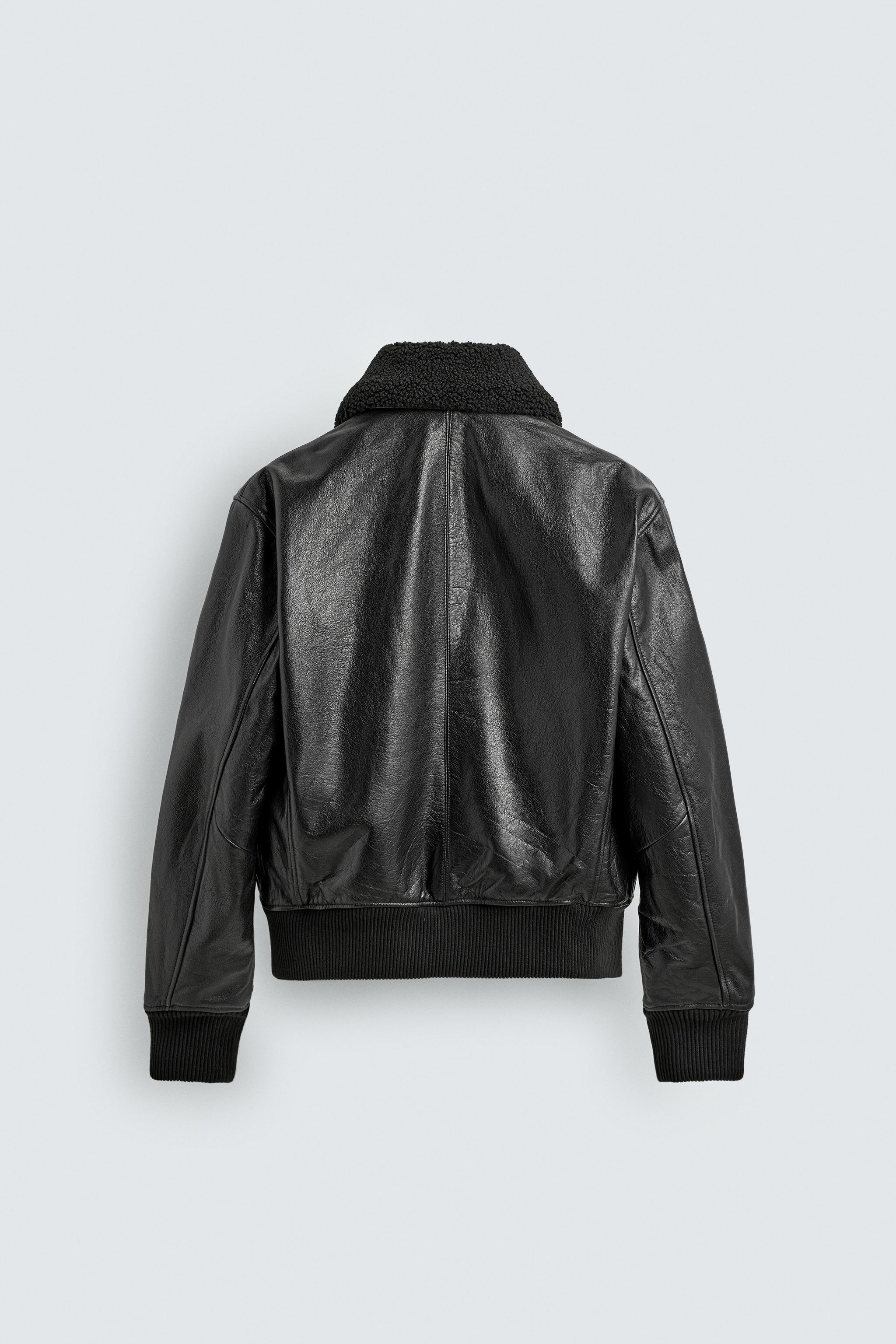 LEATHER JACKET WITH COMBINED COLLAR